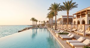 Luxury Rixos beach resort and infinity pool on Egypt’s Red Sea coast