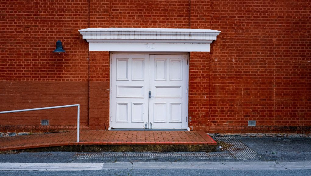 A ramped, step-free approach to a building entrance