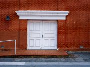 A ramped, step-free approach to a building entrance